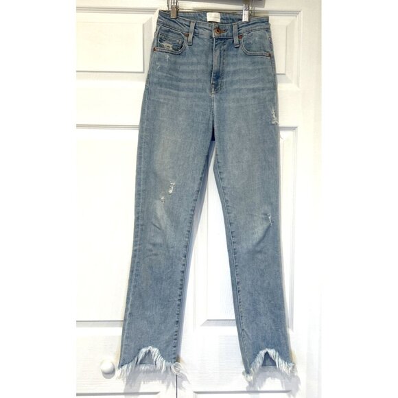 Jonathan Simkhai‎ Womens Distressed High Rise Straight Leg Jeans Raw Hem Size 25 - Picture 1 of 11